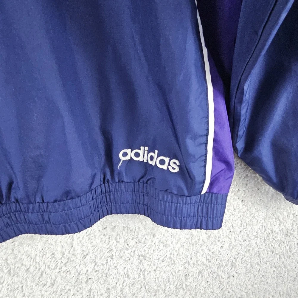Vtg Adidas Track Jacket Mens Medium Mesh Lined Y2K Hooded Streetware Purple Trim